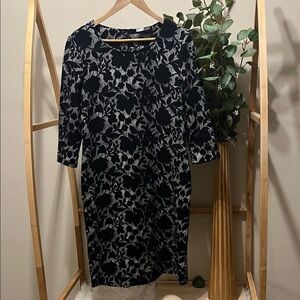 Maac London 98% Cotton Black Floral 3/4 Sleeve Dress a205